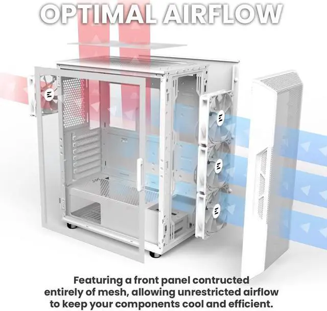 Alt view image 4 of 7 - Zalman i3 ARGB ATX Mid-Tower Gaming PC Case, 4 x 120mm ARGB Fans Pre-Installed, High Airflow Mesh Front Panel, Tempered Glass Side Panel, White