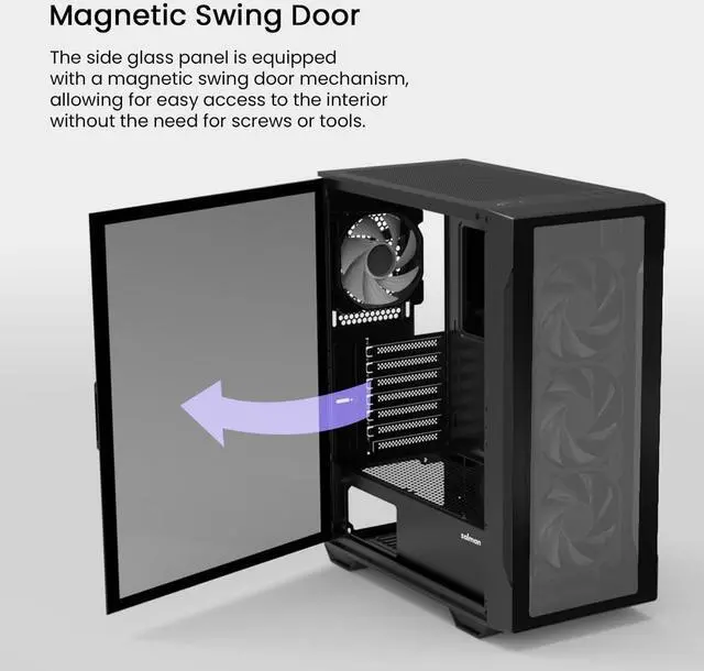 Alt view image 3 of 7 - Zalman i3 ARGB Vision-TG ATX Mid-Tower Gaming PC Case, 4 x ARGB Fans Pre-Installed (3 x 140mm + 1 x 120mm rear), Tempered Glass Front & Side Panel, Black