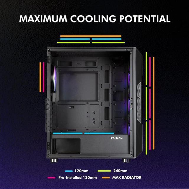 Alt view image 6 of 7 - Zalman i3 NEO ATX Mid-Tower Desktop Gaming PC Case, 4 x 120mm RGB Fans Preinstalled, Mesh Front Panel for High Airflow, Tempered Glass Side Panel, Black