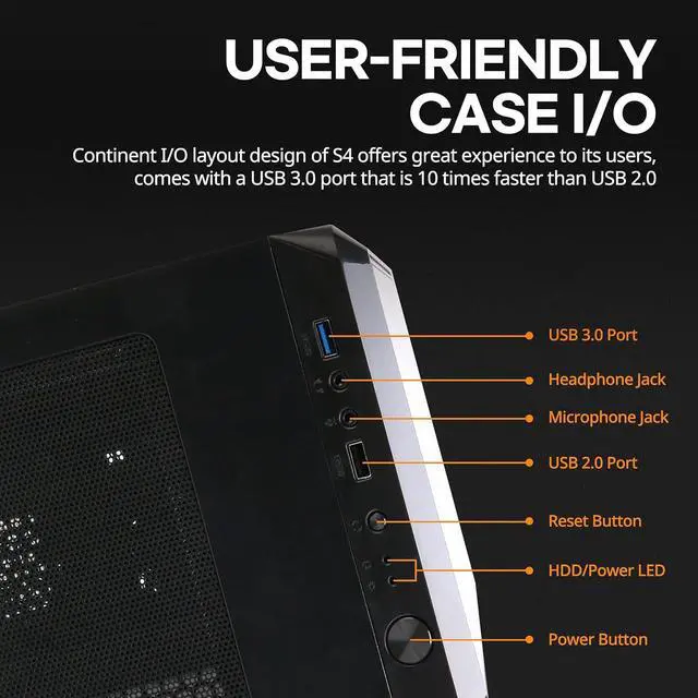 Alt view image 4 of 7 - Zalman S4 Mid-Tower ATX Desktop PC Case, 2 x 120mm Fans Included, Tinted Acrylic Side Panel, Spacious Chassis for Easy PC Building, USB 3.0