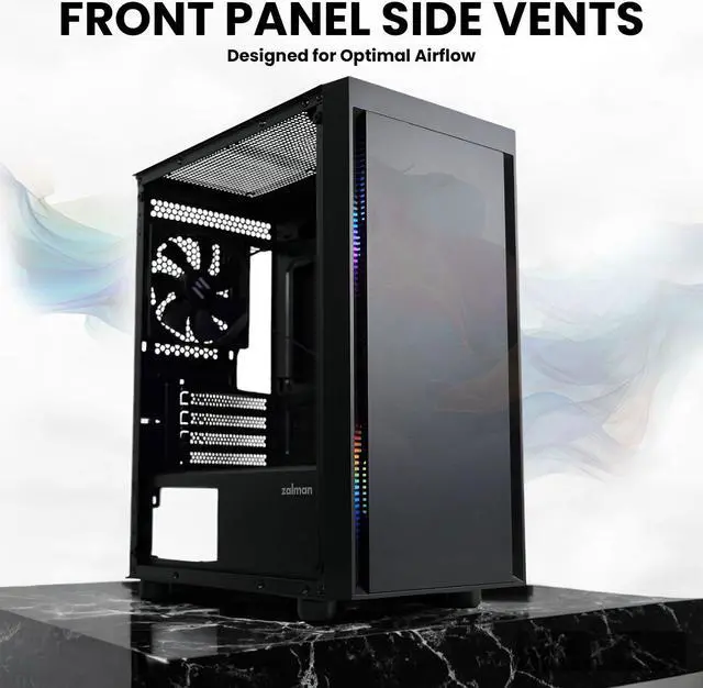 Alt view image 2 of 7 - Zalman T3 Compact Mini Tower M-ATX PC Case - 2 x 120mm Fans Pre-Installed, Tempered Glass Side Panel, Compatible with Micro-ATX & Mini-ITX, Desktop Computer Chassis