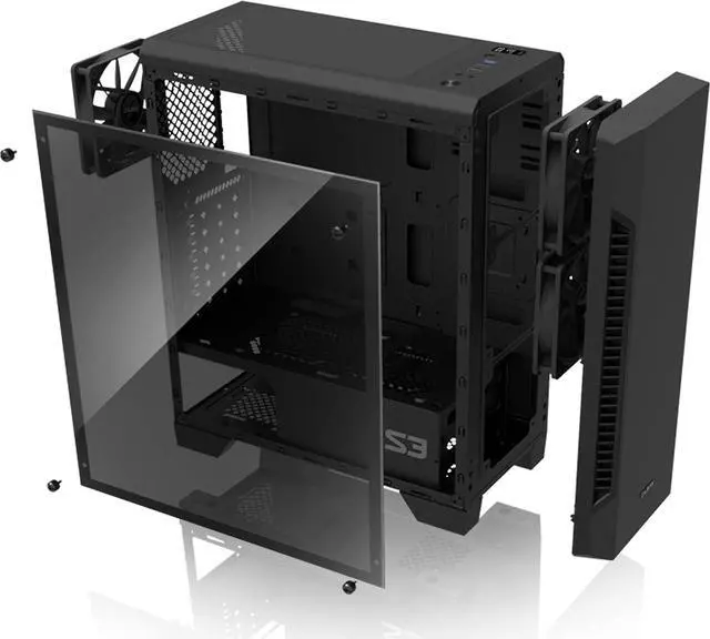 Alt view image 2 of 7 - Zalman S3 TG ATX Mid Tower Desktop PC Case, 3 x 120mm Fans included, Full Tempered Glass Side Panel, USB 3.0