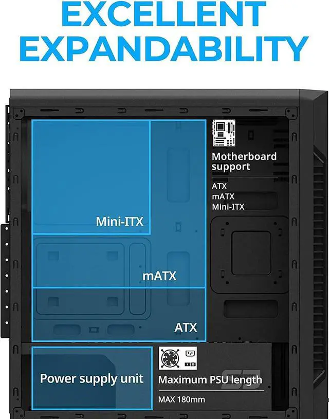 Alt view image 5 of 7 - Zalman S3 TG ATX Mid Tower Desktop PC Case, 3 x 120mm Fans included, Full Tempered Glass Side Panel, USB 3.0
