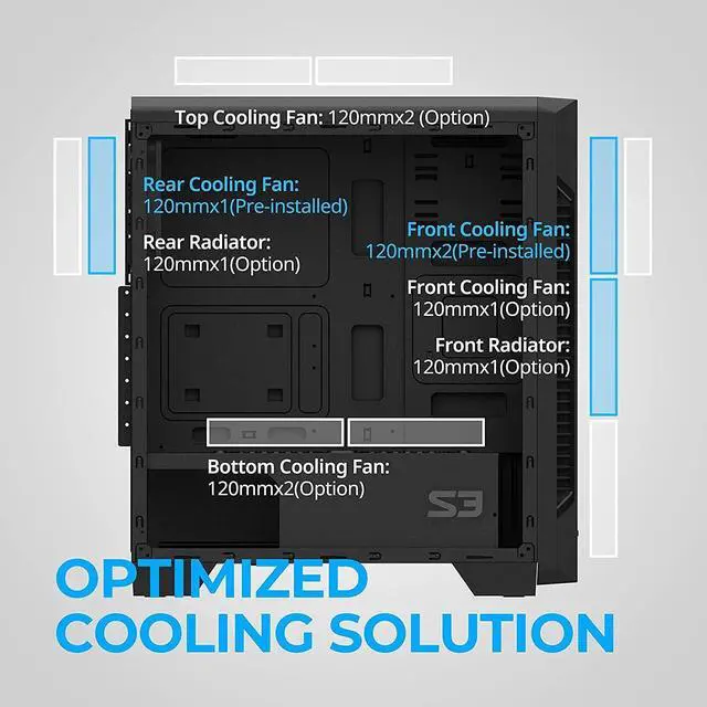 Alt view image 7 of 7 - Zalman S3 TG ATX Mid Tower Desktop PC Case, 3 x 120mm Fans included, Full Tempered Glass Side Panel, USB 3.0
