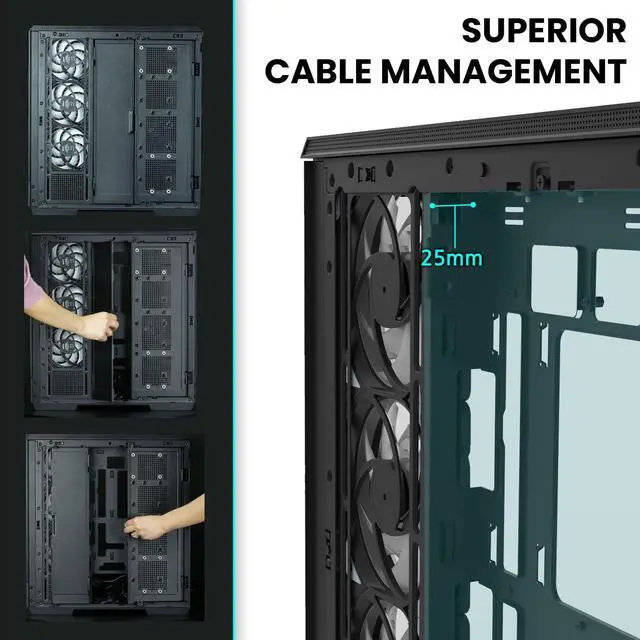 Alt view image 4 of 7 - Zalman P50 ATX Mid-Tower Premium PC Case - Panoramic Tempered Glass, Hinged Cable Management Doors, BTF Back-Connect Motherboard Compatible, Black (Fans Not Included)