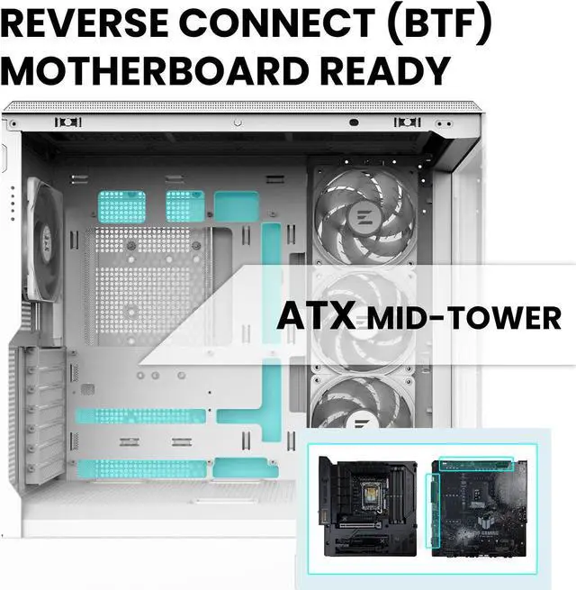 Alt view image 5 of 7 - Zalman P50 ATX Mid-Tower Premium PC Case - Panoramic Tempered Glass, Hinged Cable Management Doors, BTF Back-Connect Motherboard Compatible, White (Fans Not Included)