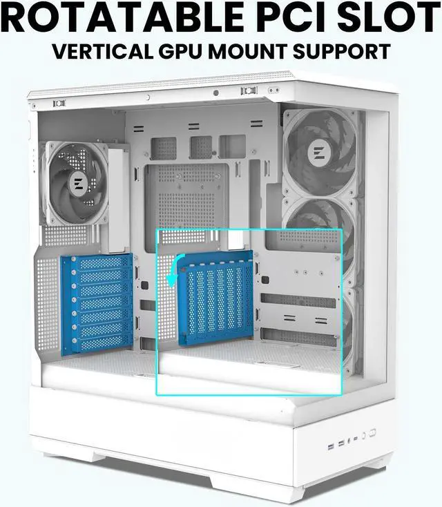 Alt view image 3 of 7 - Zalman P50 ATX Mid-Tower Premium PC Case - Panoramic Tempered Glass, Hinged Cable Management Doors, BTF Back-Connect Motherboard Compatible, White (Fans Not Included)
