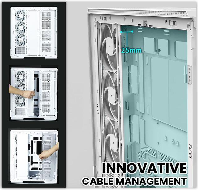 Alt view image 4 of 7 - Zalman P50 ATX Mid-Tower Premium PC Case - Panoramic Tempered Glass, Hinged Cable Management Doors, BTF Back-Connect Motherboard Compatible, White (Fans Not Included)