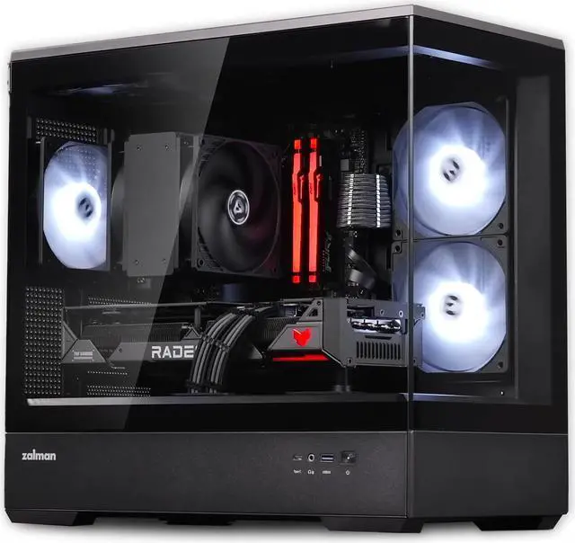 Main image of Zalman P30 Micro ATX mATX Gaming PC Computer Case, 2 x 120mm Reverse + 1 x Rear Exhaust ARGB Fans (Pre-installed), Panoramic View Frameless Tempered Glass Front & Side Panel, USB Type-C & 3.0, Black