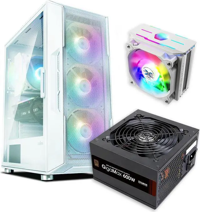 Main image of Zalman Case Cooler PSU Combo - Zalman i3 Neo White ATX Mid-Tower PC Case +  10X Optima II 180W White TDP CPU Cooler +  Gigamax 600W 80+ Plus Bronze PSU