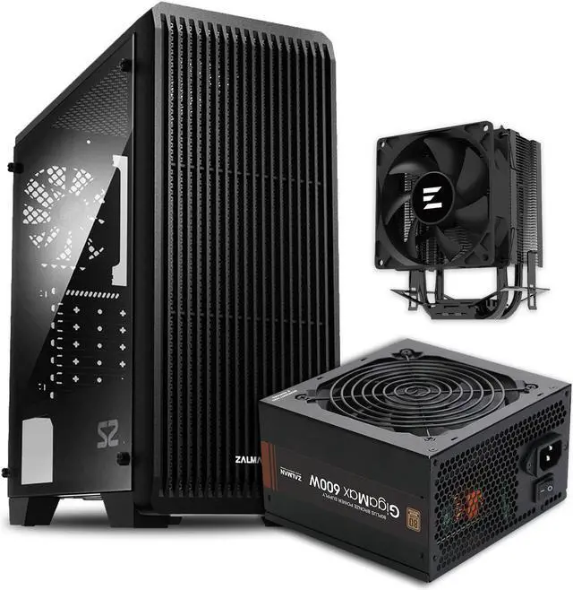 Main image of Zalman Case Cooler PSU Combo - Zalman S2 ATX Mid-Tower PC Case + C4X Black 150W TDP CPU Cooler + Gigamax 600W 80+ Plus Bronze PSU
