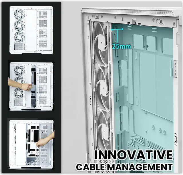 Alt view image 6 of 7 - Zalman P50 ATX Mid-Tower Premium PC Case - Panoramic Tempered Glass, Hinged Cable Management Doors, Back-Connect Motherboard Compatible, Barebone Computer Chassis, White
