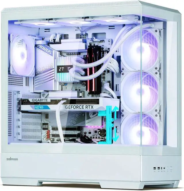 Alt view image 2 of 7 - Zalman P50 ATX Mid-Tower Premium PC Case - Panoramic Tempered Glass, Hinged Cable Management Doors, Back-Connect Motherboard Compatible, Barebone Computer Chassis, White