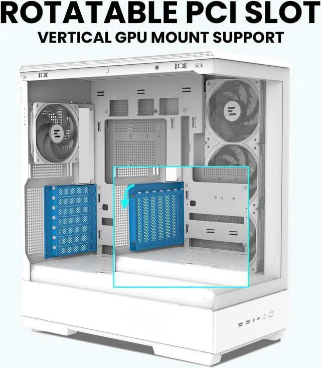Alt view image 4 of 7 - Zalman P50 ATX Mid-Tower Premium PC Case - Panoramic Tempered Glass, Hinged Cable Management Doors, Back-Connect Motherboard Compatible, Barebone Computer Chassis, White