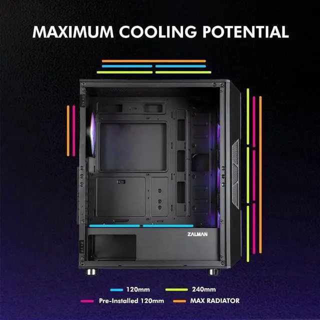 Alt view image 6 of 7 - Zalman i3 NEO ATX Mid-Tower Gaming PC Desktop Computer Case, 4 x 120mm RGB Fans Preinstalled, Mesh Front Panel for High Airflow, Tempered Glass Side Panel, Black