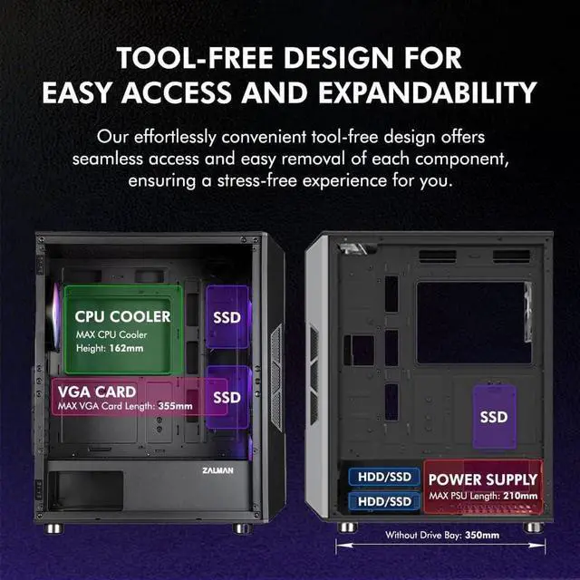 Alt view image 5 of 7 - Zalman i3 NEO ATX Mid-Tower Gaming PC Desktop Computer Case, 4 x 120mm RGB Fans Preinstalled, Mesh Front Panel for High Airflow, Tempered Glass Side Panel, Black