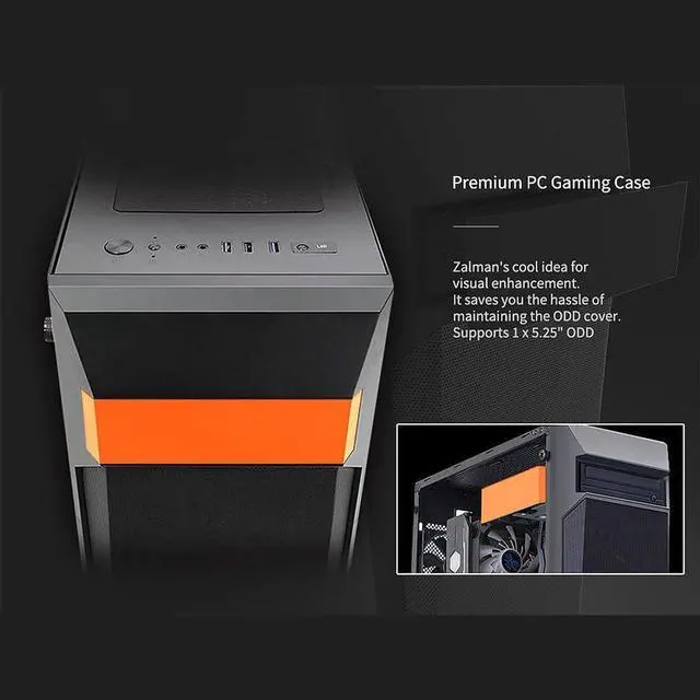 Alt view image 3 of 7 - Zalman Z1 Plus Mid-Tower Desktop ATX PC Case, 3 x 120mm Fans Pre-Installed, 5.25" ODD Support, Mesh Front Panel, Tempered Glass Side Panel