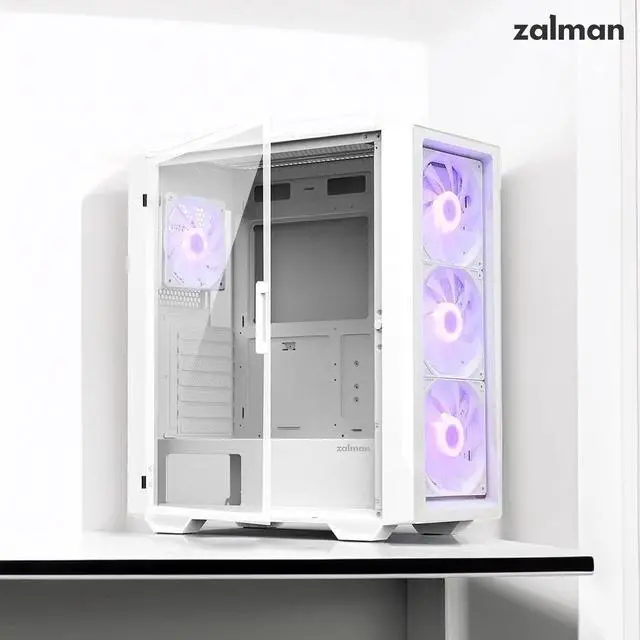 Alt view image 2 of 7 - Zalman i3 ARGB Vision TG 140 ATX Mid Tower Gaming PC Case, 3 x 140mm Front + 1 x 120mm ARGB Fans Pre-Installed, Tempered Glass Front & Side Panel, White