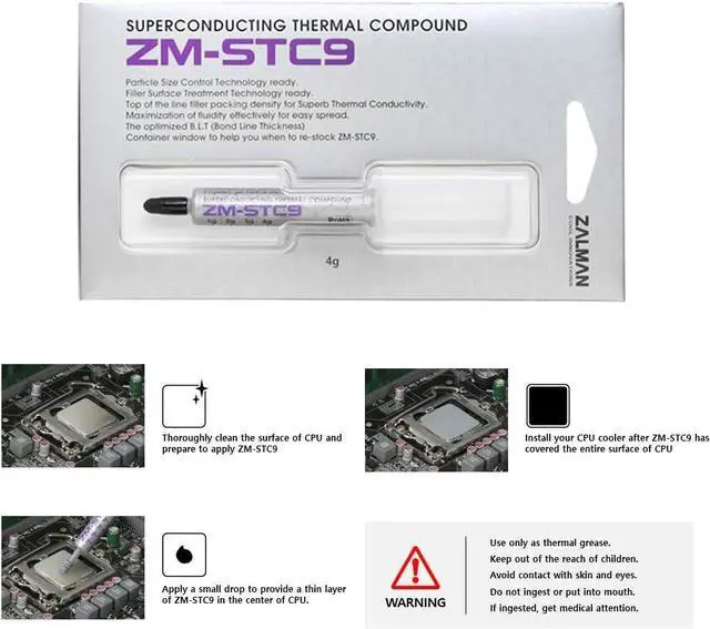 Alt view image 4 of 7 - Zalman STC9 (4 g) Premium Thermal Grease Compound Paste, Heatsink Paste for All Coolers, CPU & GPU, Superconducting Micro-Filler Density Technology (9.1 W/m-k)