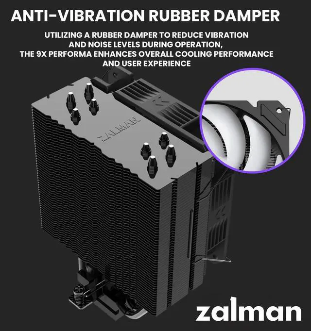 Alt view image 7 of 7 - Zalman CNPS9X Performa Plus ARGB CPU Cooler, 180W TDP, AMD AM5/AM4, Intel LGA 1851/1700/1200/1151/2011/X99/X79, 4 DTH Heat Pipes, 120mm PWM Performance Fan, Black