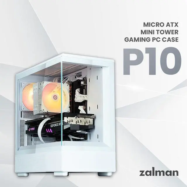 Alt view image 2 of 7 - Zalman Case Cooler PSU Combo - Zalman P10 White Micro-ATX Panoramic PC Case + 9X Performa Plus ARGB White 180W TDP CPU Cooler + Gigamax 600W 80+ Plus Bronze PSU