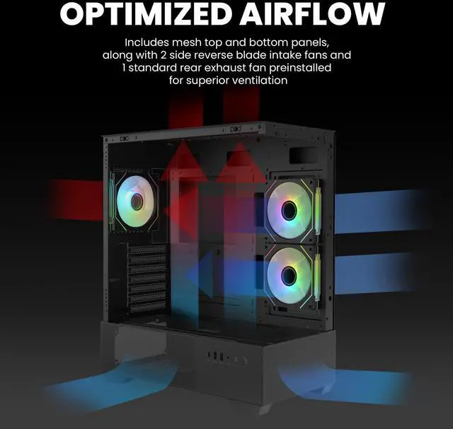 Alt view image 4 of 7 - Zalman CHRONIX ATX Mid-Tower PC Case, 3 x Prism ARGB Fans Preinstalled, USB Type-C 3.2, RGB Control Button, 360mm Radiator Support, Panoramic Tempered Glass RGB Gaming PC Case, Black