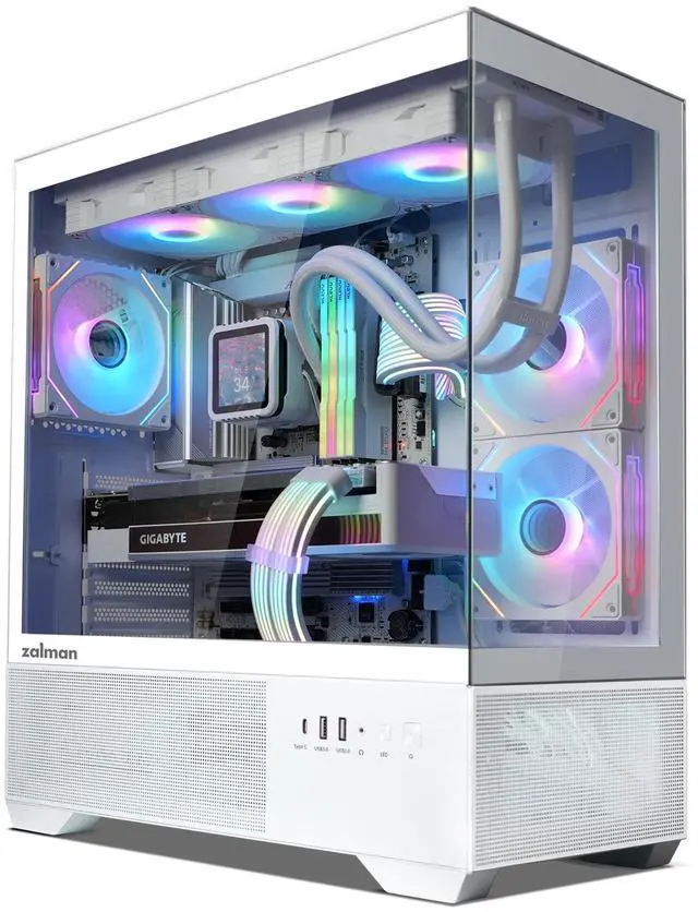 Alt view image 2 of 7 - Zalman CHRONIX Mid Tower ATX Gaming PC Case with 3 x 120mm Prism ARGB Fans Preinstalled, 360mm Radiator Support, Type-C 3.2 Ready, Supports 50 Series Graphics Cards, White