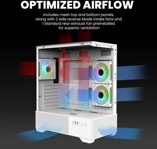 Alt view image 5 of 7 - Zalman CHRONIX Mid Tower ATX Gaming PC Case with 3 x 120mm Prism ARGB Fans Preinstalled, 360mm Radiator Support, Type-C 3.2 Ready, Supports 50 Series Graphics Cards, White