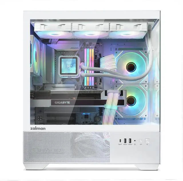 Alt view image 3 of 7 - Zalman CHRONIX Mid Tower ATX Gaming PC Case with 3 x 120mm Prism ARGB Fans Preinstalled, 360mm Radiator Support, Type-C 3.2 Ready, Supports 50 Series Graphics Cards, White