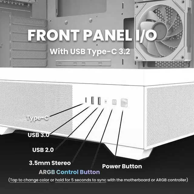 Alt view image 6 of 7 - Zalman CHRONIX Mid Tower ATX Gaming PC Case with 3 x 120mm Prism ARGB Fans Preinstalled, 360mm Radiator Support, Type-C 3.2 Ready, Supports 50 Series Graphics Cards, White