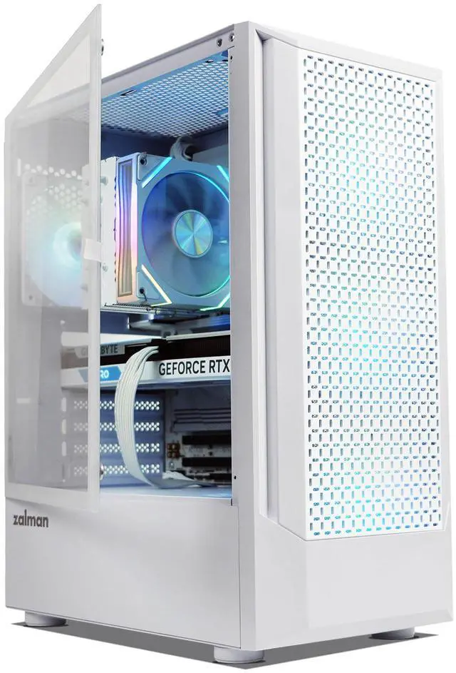 Alt view image 2 of 7 - Zalman FIT Mid-Tower ATX RGB Gaming PC Case - 4 x 120mm ARGB Fans Pre-Installed, Tempered Glass Side Panel, USB 3.0, Fits up to 6 x 120mm Fans, 325mm GPU, 360mm Radiator, White