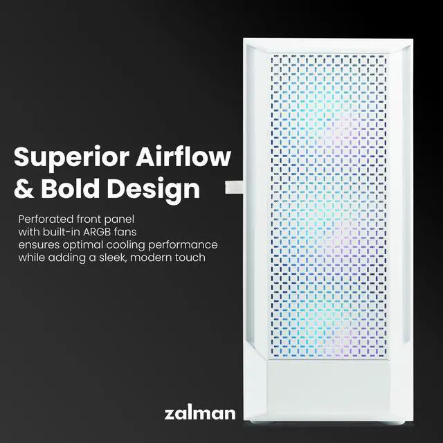 Alt view image 4 of 7 - Zalman FIT Mid-Tower ATX RGB Gaming PC Case - 4 x 120mm ARGB Fans Pre-Installed, Tempered Glass Side Panel, USB 3.0, Fits up to 6 x 120mm Fans, 325mm GPU, 360mm Radiator, White