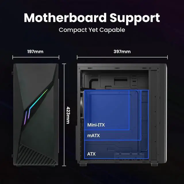 Alt view image 3 of 7 - Zalman Raven ATX Mid-Tower Budget Gaming PC Case, RGB Lighting Strip w/ Control Button, Tinted Tempered Glass Side Panel, USB 3.0, 1 x Preinstalled 120mm Fan