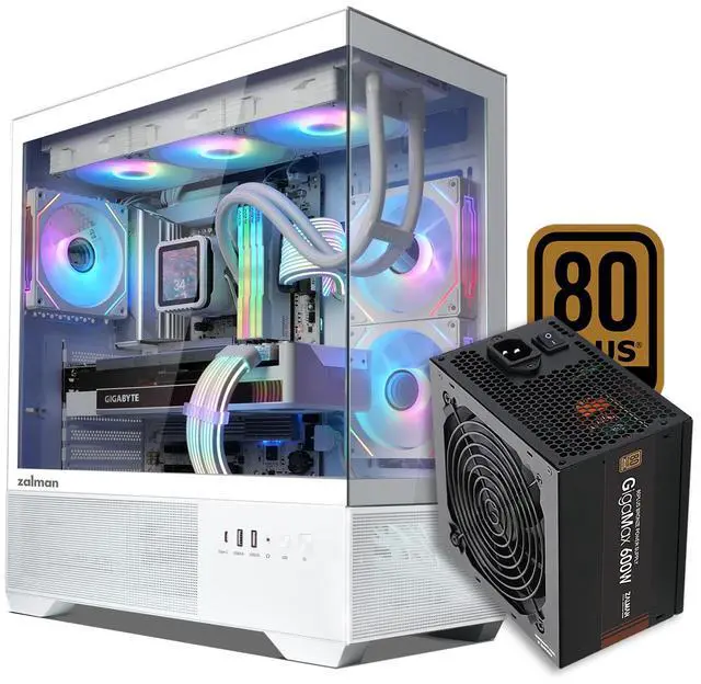 Main image of PC Builder Bundle - Zalman PC Case with PSU Combo - Chronix ATX Gaming PC Case, White - 3 x 120mm ARGB Fans with 80 Plus Bronze 600W Power Supply