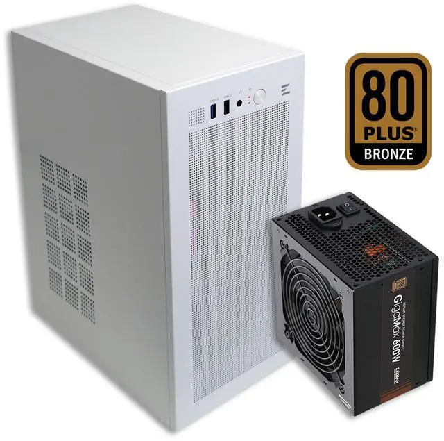 Main image of PC Builder Bundle - Zalman PC Case with PSU Combo - Cubix Compact m-ATX ITX PC Case for Workstation, White with 80 Plus Bronze 600W Power Supply