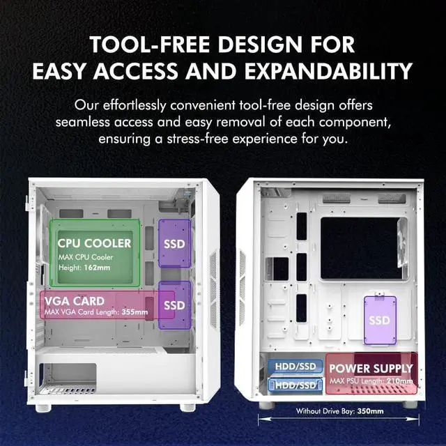 Alt view image 4 of 7 - PC Builder Bundle - Zalman PC Case with PSU Combo - i3 NEO ATX Mid-Tower 4 x Fixed RGB Fans Fans High Airflow Mesh Front Panel Gaming PC Case, White with 80 Plus Bronze 600W Power Supply