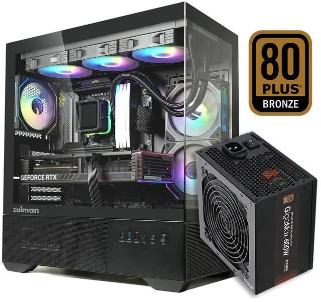 Main image of PC Builder Bundle - Zalman PC Case with PSU Combo - Chronix ATX Gaming PC Case, Black - 3 x 120mm ARGB Fans with 80 Plus Bronze 600W Power Supply