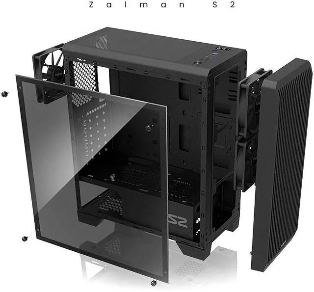 Alt view image 2 of 7 - Zalman S2 ATX Mid Tower Desktop PC Case, 3 x 120mm Fans included, Full Mesh Front Panel for Superior Airflow, Tinted Acrylic Side Panel, USB 3.0