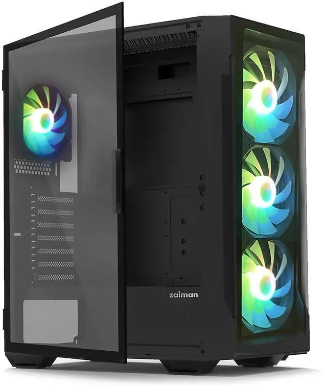 Main image of Zalman i3 ARGB Vision-TG ATX Mid-Tower Gaming PC Case, 4 x ARGB Fans Pre-Installed (3 x 140mm + 1 x 120mm rear), Tempered Glass Front & Side Panel, Black