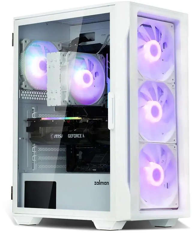Main image of Zalman i3 ARGB Vision-TG ATX Mid-Tower Gaming PC Case, 4 x ARGB Fans Pre-Installed (3 x 140mm + 1 x 120mm rear), Tempered Glass Front & Side Panel, White