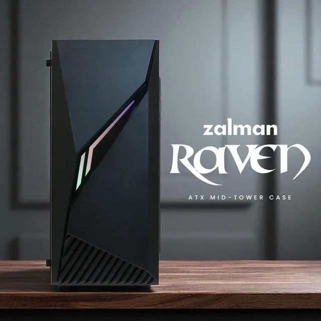 Alt view image 2 of 7 - Zalman Raven ATX Mid-Tower Budget Gaming PC Case, RGB Lighting Strip w/ Control Button, Tinted Tempered Glass Side Panel, USB 3.0, 1 x Preinstalled 120mm Fan