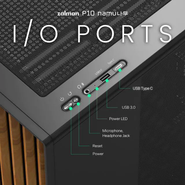 Alt view image 5 of 7 - Zalman P10 NAMU mATX Mini Tower PC Case - 3 x 120mm Fans Preinstalled, Genuine Walnut Wood Front Panel, Tempered Glass Side Panel, Type-C, Cable Management System, M-ATX / ITX Computer Case, Black