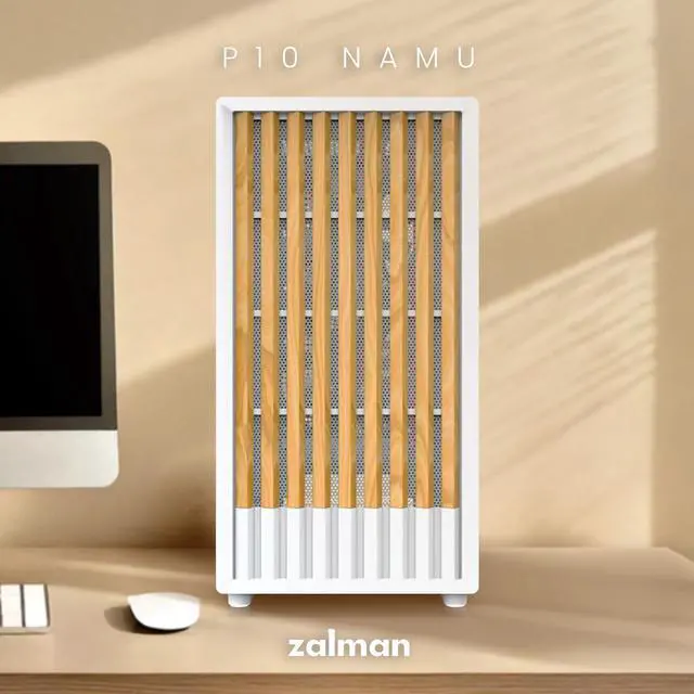 Alt view image 2 of 7 - Zalman P10 NAMU mATX Mini Tower PC Case - 3 x 120mm Fans Preinstalled, Genuine Walnut Wood Front Panel, Tempered Glass Side Panel, Type-C, Cable Management System, M-ATX / ITX Computer Case, White