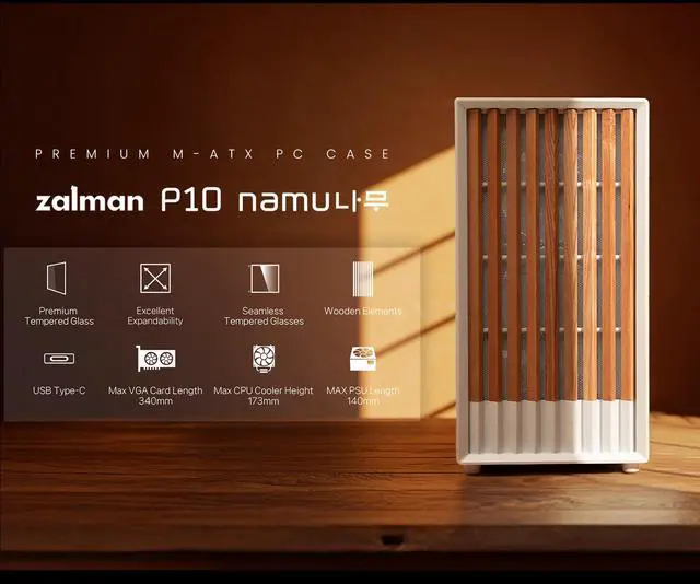 Alt view image 3 of 7 - Zalman P10 NAMU mATX Mini Tower PC Case - 3 x 120mm Fans Preinstalled, Genuine Walnut Wood Front Panel, Tempered Glass Side Panel, Type-C, Cable Management System, M-ATX / ITX Computer Case, White