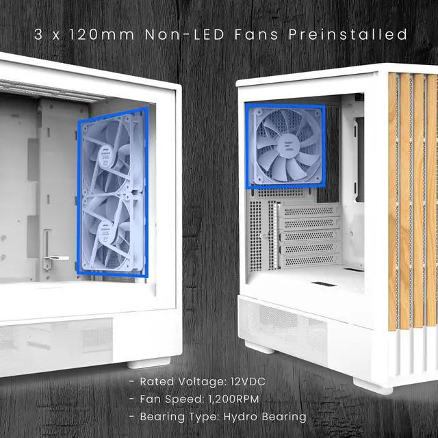 Alt view image 7 of 7 - Zalman P10 NAMU mATX Mini Tower PC Case - 3 x 120mm Fans Preinstalled, Genuine Walnut Wood Front Panel, Tempered Glass Side Panel, Type-C, Cable Management System, M-ATX / ITX Computer Case, White