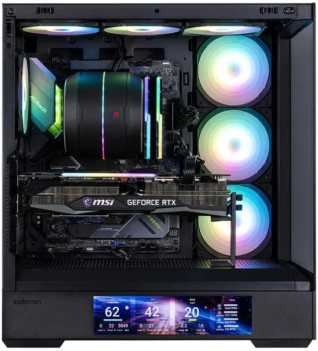 Alt view image 2 of 7 - Zalman P40 DS ATX Mid-Tower PC Case - 9.1 in LCD Screen, 4 x ARGB Fans Preinstalled, Supports up to 10 Fans, 420mm GPU, 360mm Radiator, USB Type-C, Ultimate LCD Display Gaming PC Case, Black