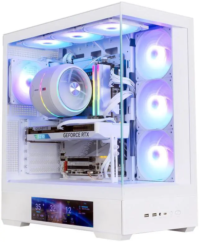 Main image of Zalman P40 DS ATX Mid-Tower PC Case - 9.1 in LCD Screen, 4 x ARGB Fans Preinstalled, Supports up to 10 Fans, 420mm GPU, 360mm Radiator, USB Type-C, Ultimate LCD Display Gaming PC Case, White
