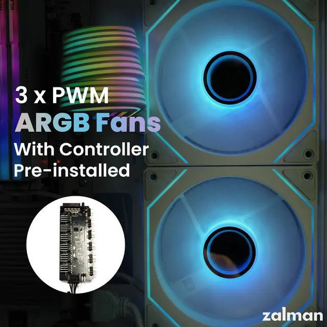 Alt view image 6 of 7 - Zalman ZQBE ATX-Mid Tower Gaming PC Case - 3 x 120mm PWM ARGB Fans with Multi-Port PWM Hub/ARGB Controller Included, Three-Sided Full Panoramic Tempered Glass Panels, USB Type-C, White