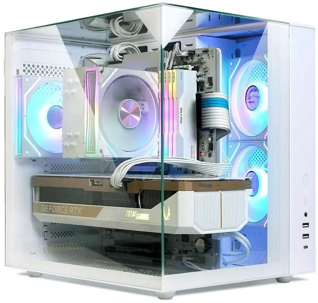 Alt view image 2 of 7 - Zalman ZQBE ATX-Mid Tower Gaming PC Case - 3 x 120mm PWM ARGB Fans with Multi-Port PWM Hub/ARGB Controller Included, Three-Sided Full Panoramic Tempered Glass Panels, USB Type-C, White