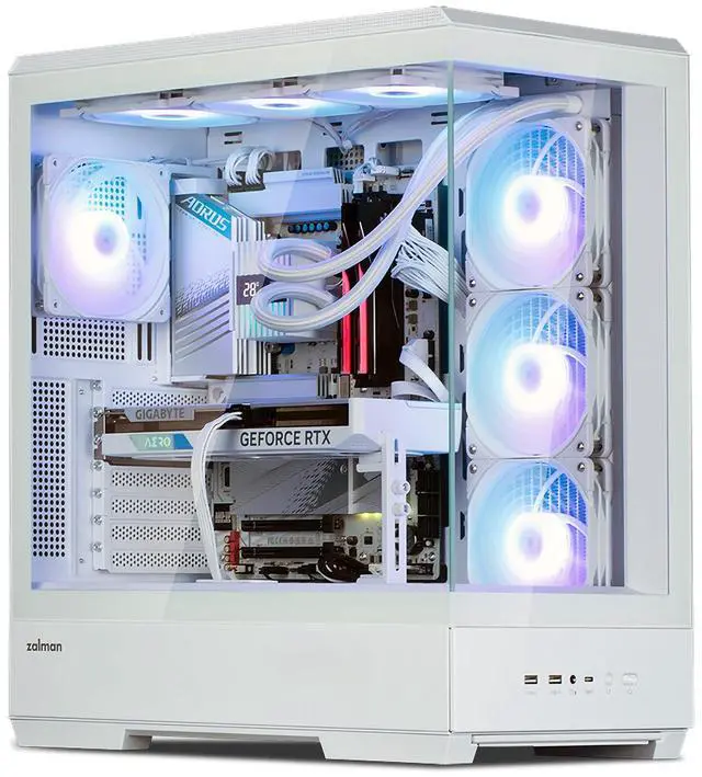 Main image of Zalman P50 ATX Mid-Tower Premium PC Case - Panoramic Tempered Glass, Hinged Cable Management Doors, BTF Back-Connect Motherboard Compatible, White (Fans Not Included)